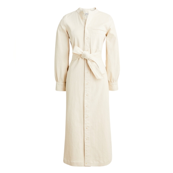 J. Crew Dresses & Skirts - J. Crew long beige shirtdress in stretch denim twill with belt long sleeve Sz 2‎